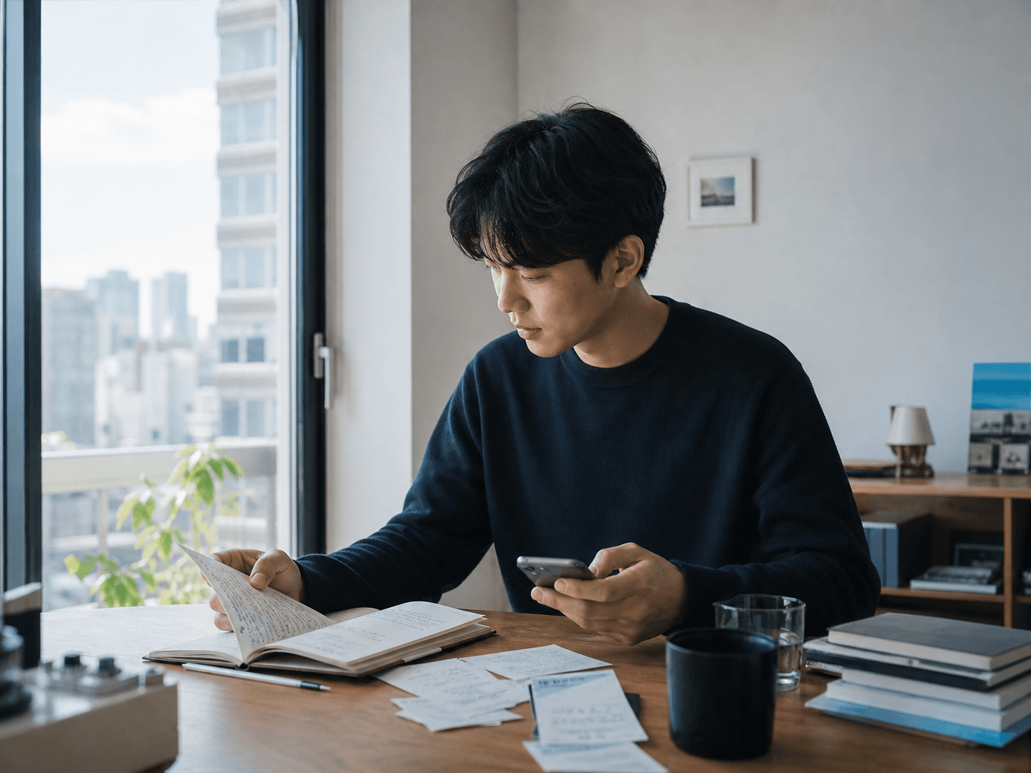 日常の記録を見返しながら自分を振り返る人